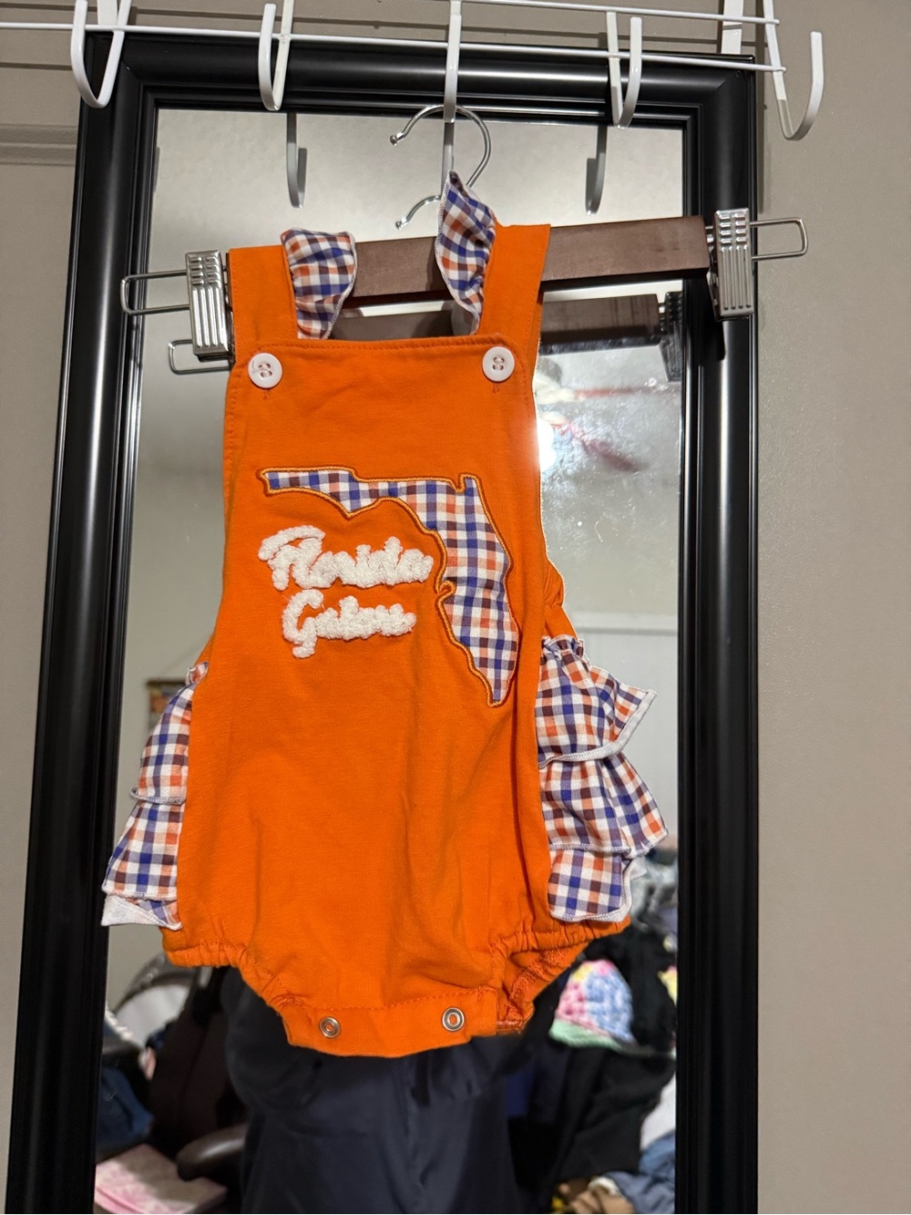 Orange Plaid Accent Baby Overalls Romper